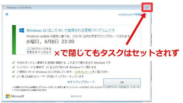 右上「×」で閉じてもタスクは作成されず